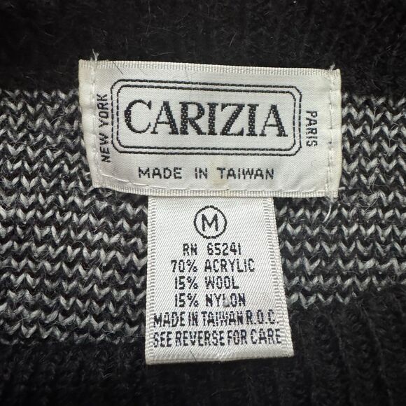 Vintage 80s Carizia Abstract Black White Sweater Women M Bold Graphic Padded - Picture 2 of 10